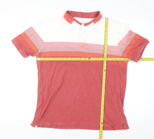 Dunnes Stores Men's Rust Striped Polo Shirt Large Regular Fit Cotton