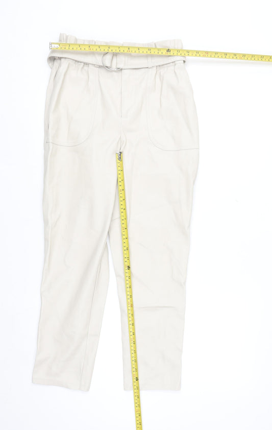Primark Women’s Beige Faux Leather Paperbag Trousers Size 10