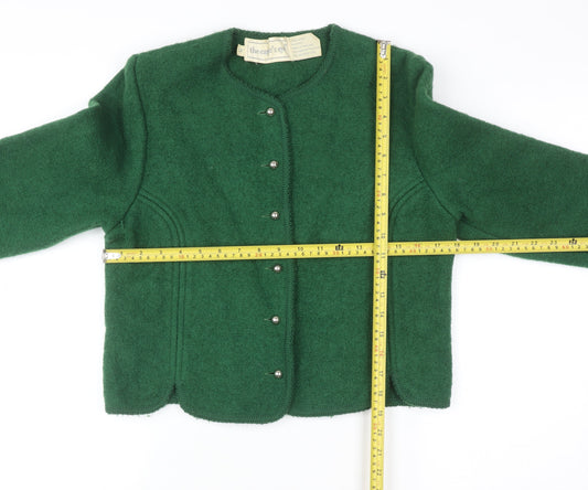 The Eagle's Eye Women Green Wool Cardigan Size 12 Crew Neck Button Up