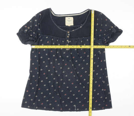 Reacan Cove Womens Blue Nautical Button Short Sleeve Cotton Blouse Size 12
