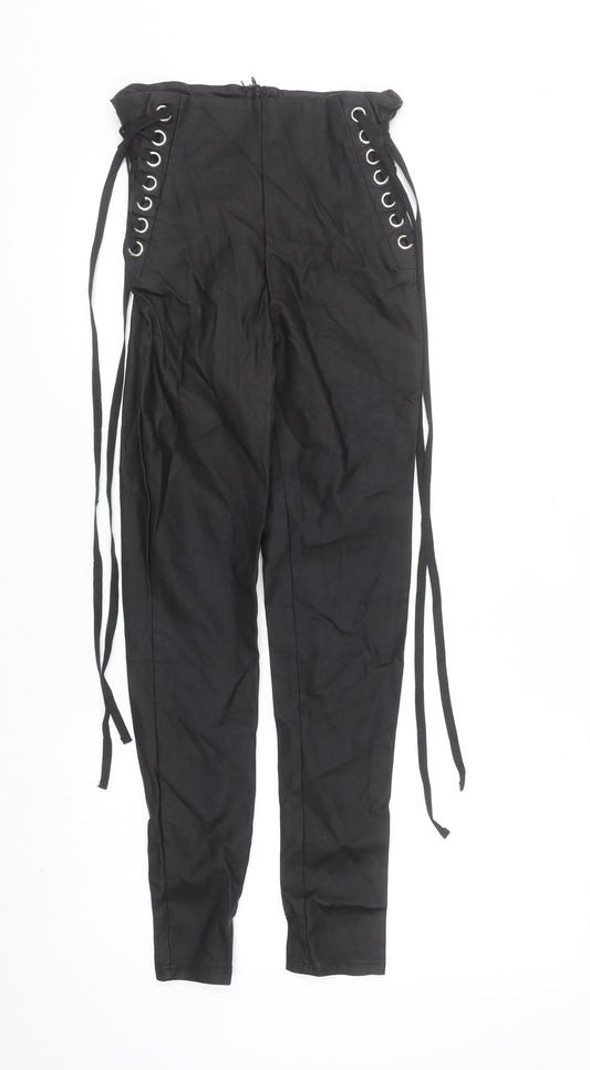 SHEIN Women's Black Lace-Up High Waist Skinny Trousers Size 8