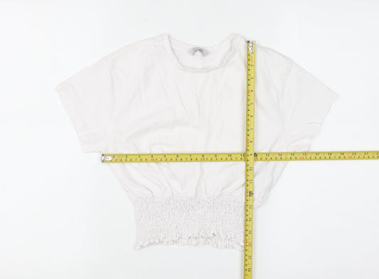 Primark Girls White 12-13 Years Cropped Cotton T-Shirt