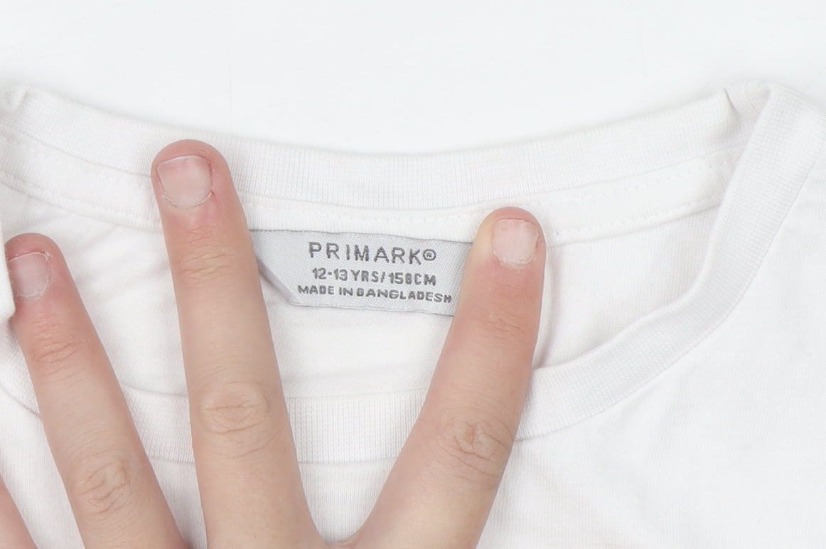 Additional view of Primark girls’ white 12-13 years cropped cotton t-shirt