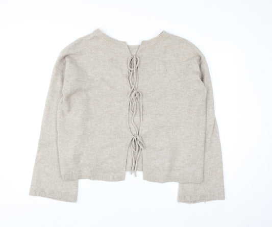 Noisy May Women Beige Knit Reversible Tie Cardigan Size S