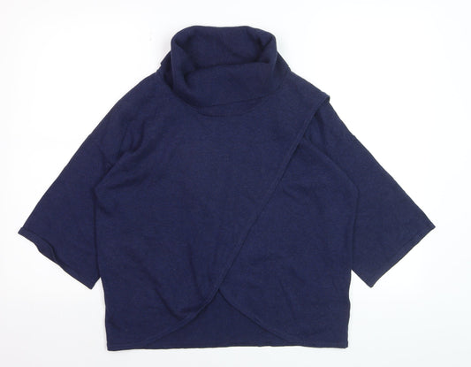 Marble Women’s Blue Cotton Roll Neck 3/4 Sleeve Pullover Jumper XS