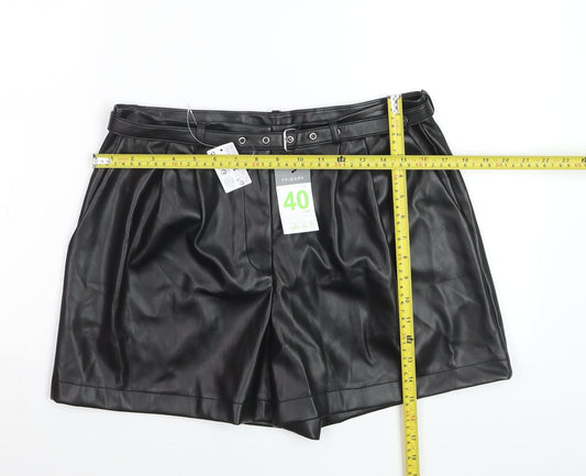 Primark Women Black Faux Leather Paperbag Shorts Size 12