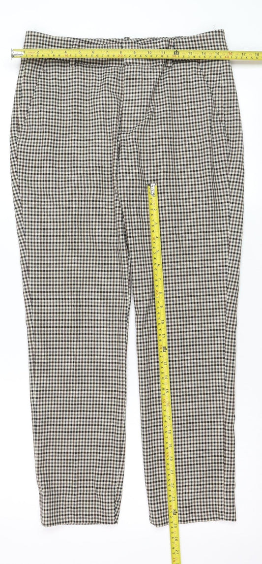 Zara Women Brown Check Slim Fit Chino Trousers Size 8