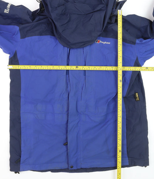 Berghaus Men Blue L Waterproof Hooded Hiking Parka Jacket Lined