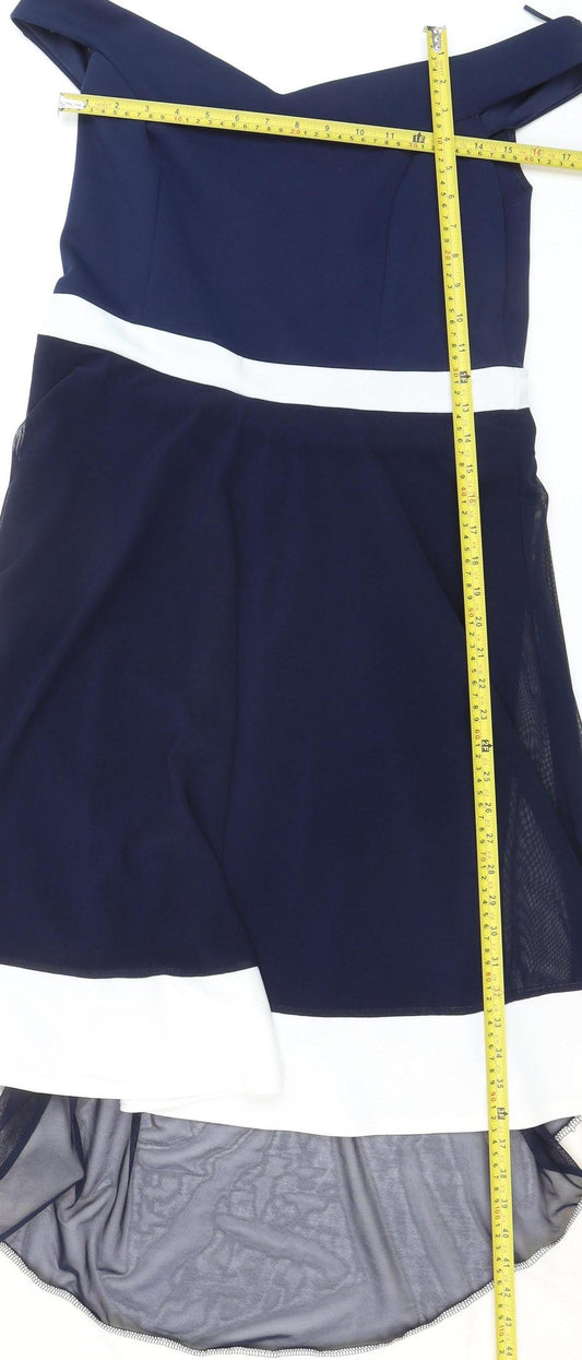 Quiz Womens Blue Off Shoulder Hi-Low Fit & Flare Dress Size 18