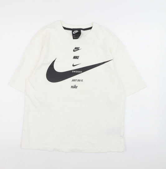 Nike Womens White XS Relaxed Fit Cotton Logo T-Shirt