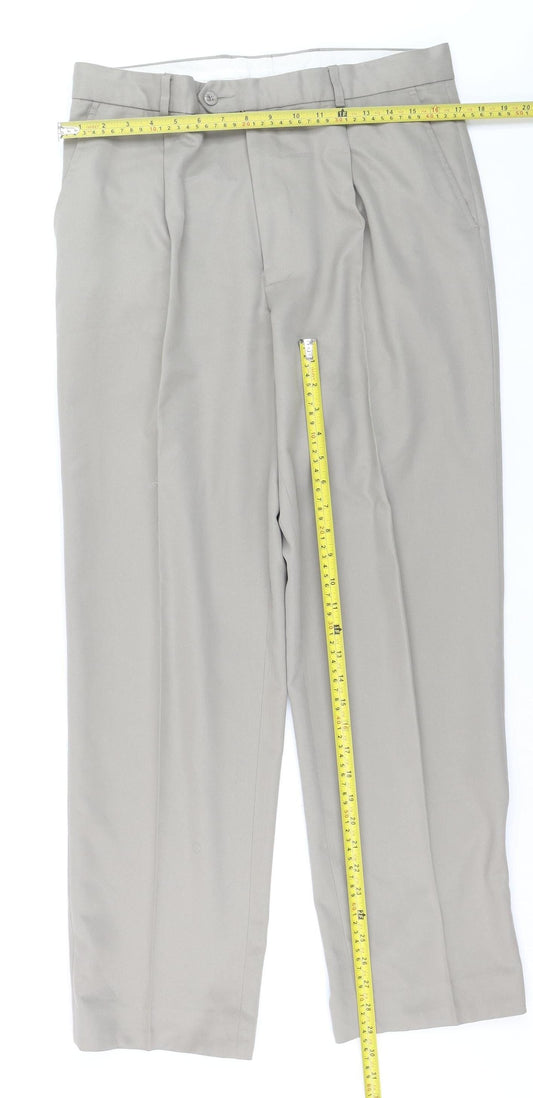 Cedarwood State Men's Beige 34W 31L Pleated Dress Trousers