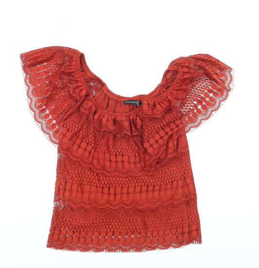 Additional front view of Atmosphere Women’s Red Lace Off Shoulder Blouse, size UK 10