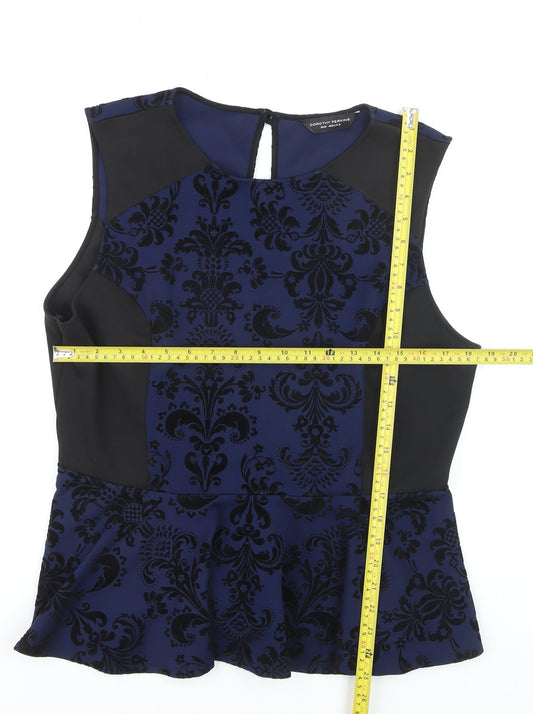 Dorothy Perkins Womens Blue Velvet Floral Peplum Sleeveless Blouse Size 18