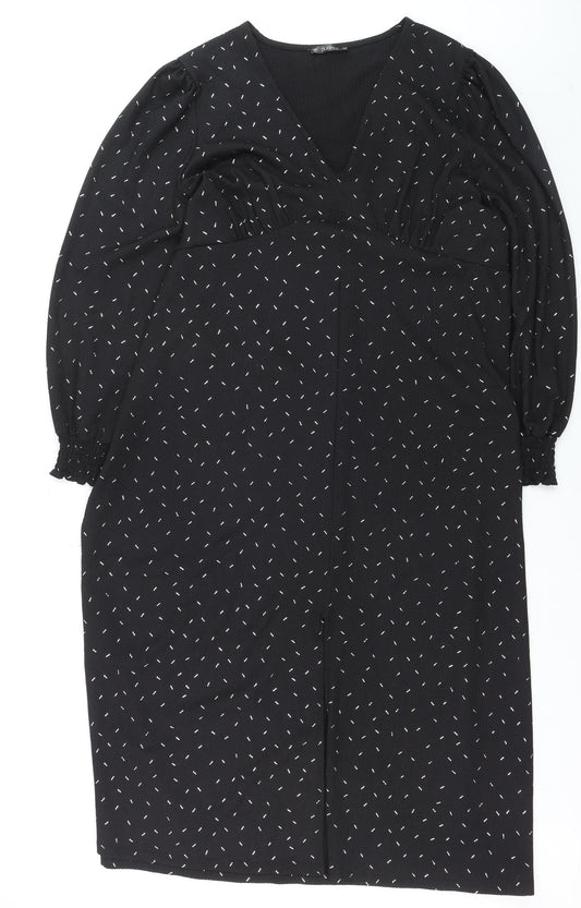 Additional front view of Dunnes Women Black XL V-Neck Long Sleeve Shift Dress