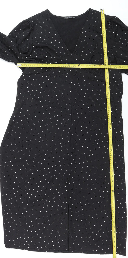 Dunnes Women Black XL V-Neck Long Sleeve Shift Dress