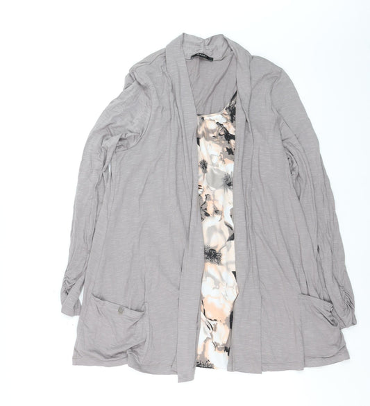 Additional front view of Dunnes Women Grey Floral Tunic Blouse, size 16, Long Sleeve