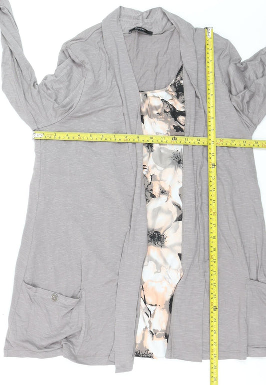 Dunnes Women Grey Floral Tunic Blouse Size 16 Long Sleeve