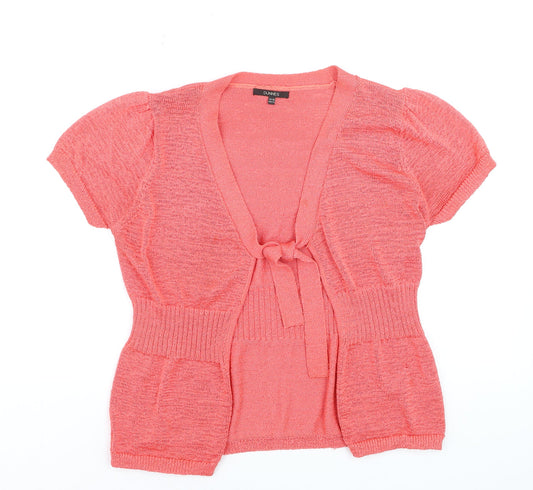 Additional front view of Dunnes Women Pink Short Sleeve Tie Front Wrap Knit Blouse, size 14