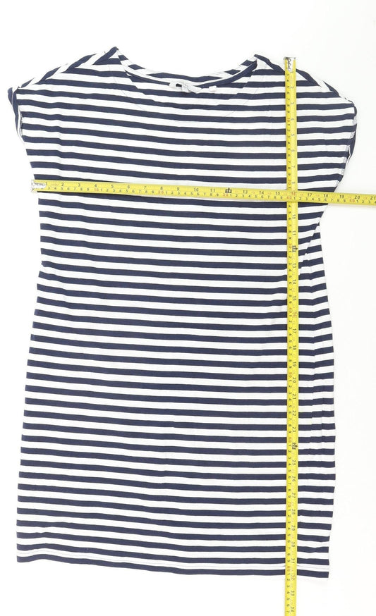 Next Womens Blue Striped Cotton Boat Neck T-Shirt Size 10
