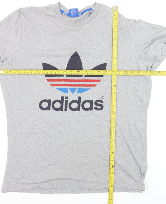 Adidas Men's Grey Trefoil Logo Crew Neck Short Sleeve T-Shirt XL