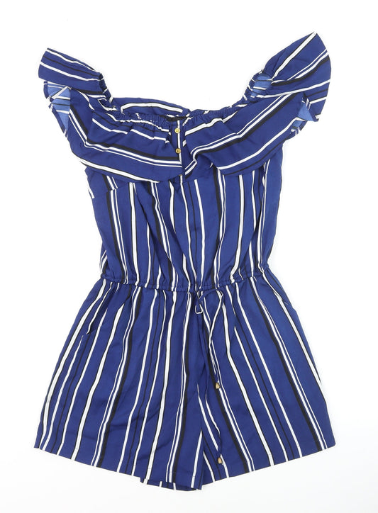 Atmosphere Women Blue Striped Off Shoulder Playsuit Size 10