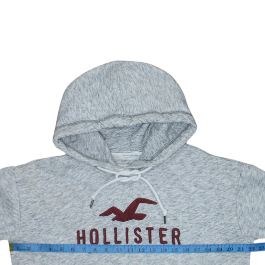 Hollister Women Grey Pullover Hoodie L Logo Graphic Soft Cotton Blend