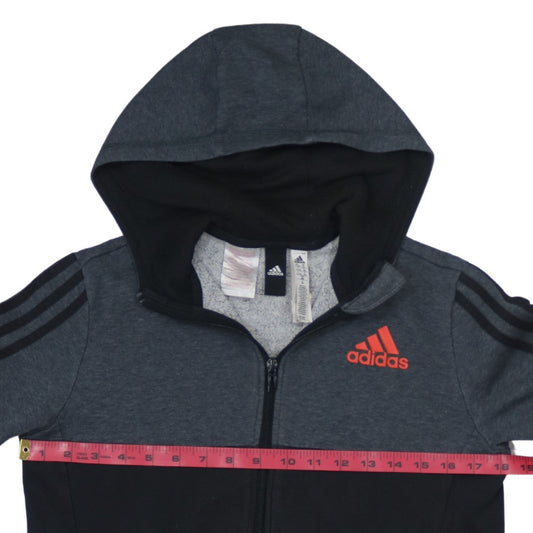 Adidas Boys Grey Full Zip Colourblock Hoodie 11-12 Years