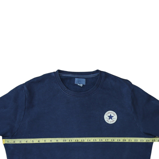 Converse Men Blue Logo Pullover Sweatshirt L Fleece Cotton Blend