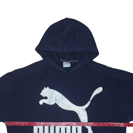 Puma Women Navy Blue Short Sleeve Hoodie UK 14 Logo Cotton