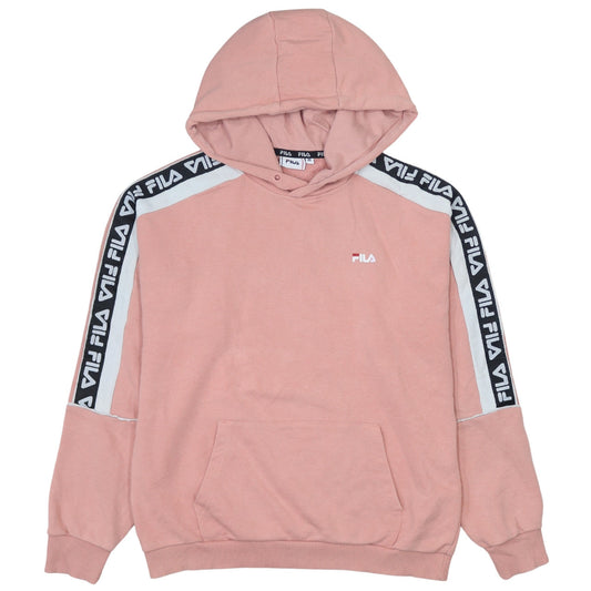 Additional front view of Fila Women Pink Logo Tape Pullover Hoodie, size M