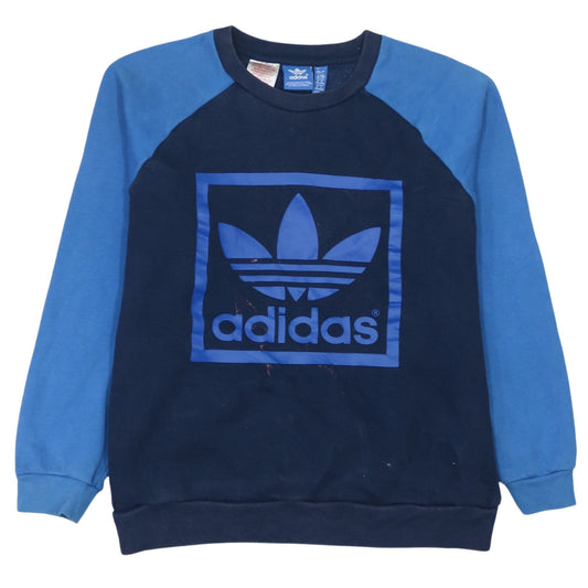 Additional front view of Adidas boys’ blue crew neck pullover sweatshirt 13-14 years logo print
