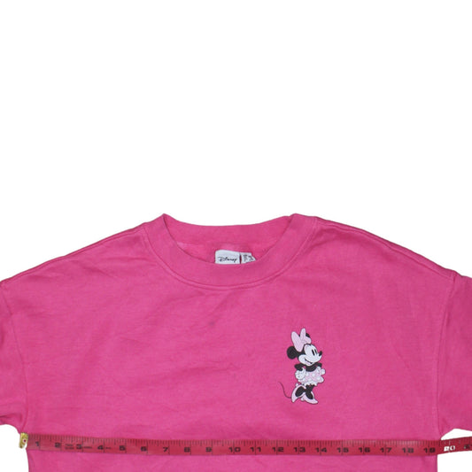 Disney Minnie Mouse Pink Crew Neck Sweatshirt Women 2XS Cotton Blend