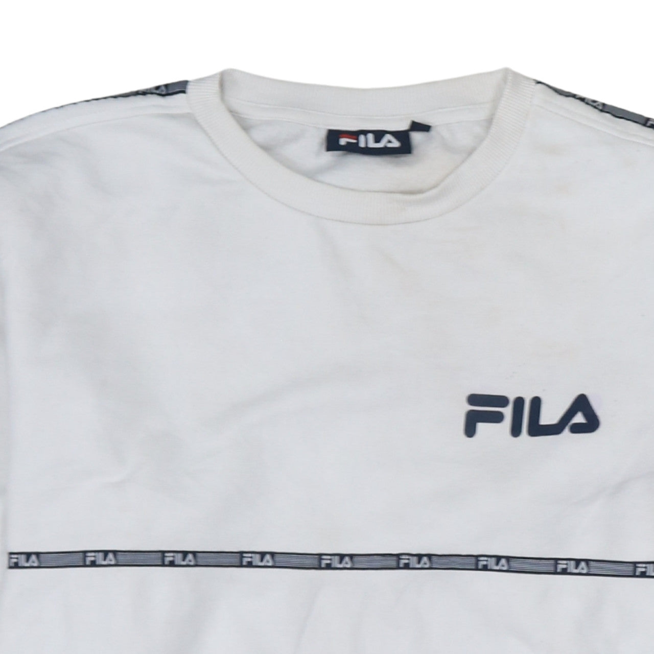 Fila Men's White Crew Neck Logo Tape Sweatshirt M