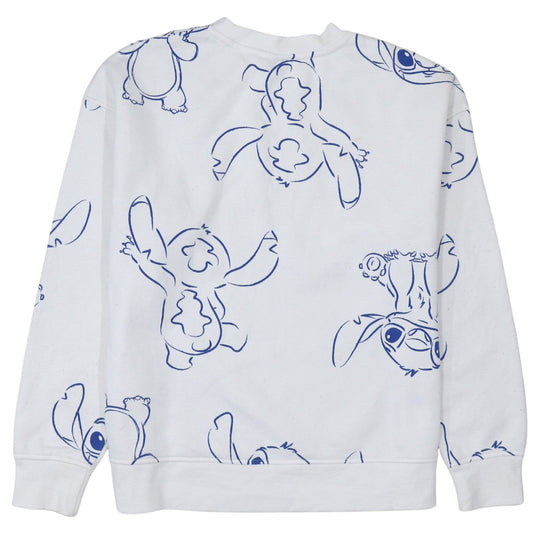 Disney Women White Stitch Print Pullover Sweatshirt Size S