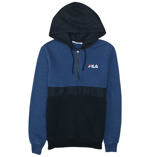 Additional front view of Fila Men's Blue Half Zip Hoodie, size S, Logo Sportswear