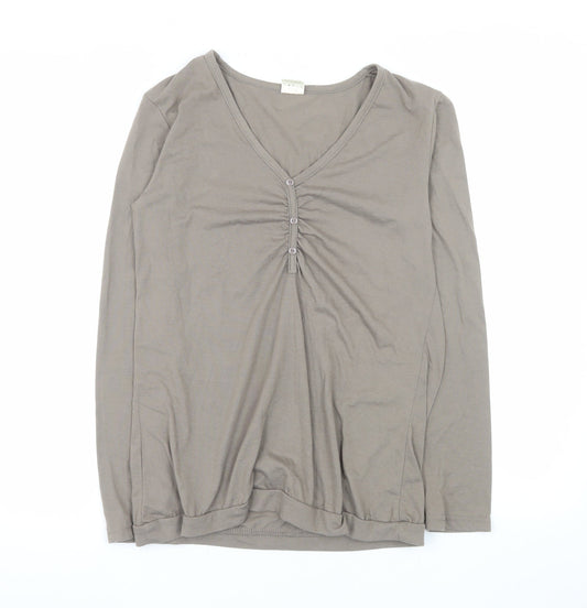 La Redoute Women Brown V-Neck Long Sleeve Basic T-Shirt Size 10