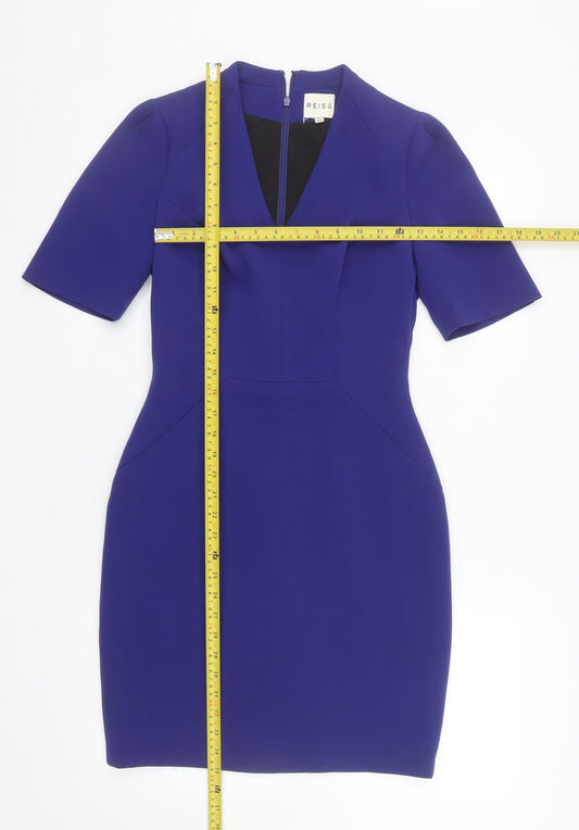 Reiss Women's Blue Sheath Dress UK 8 V-Neck Formal Workwear