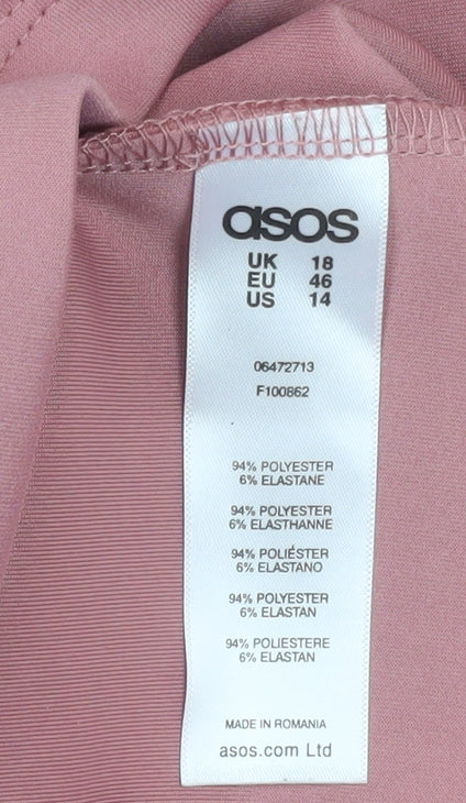 Brand and care label for ASOS Women’s Pink A-Line Knee Length Bow Skirt, size UK 18