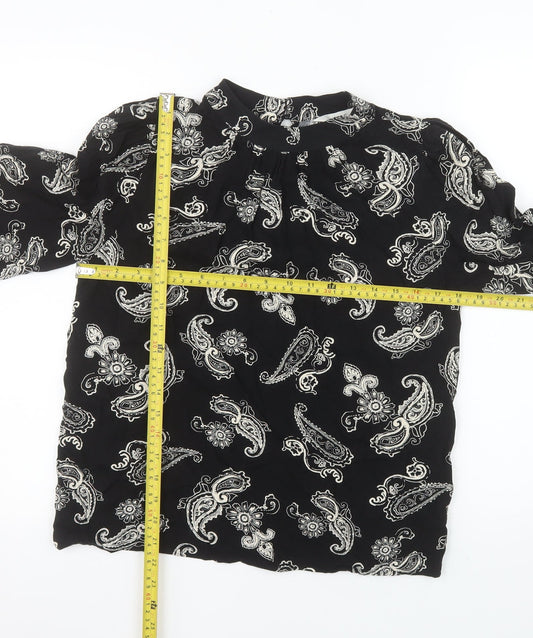 Marks and Spencer Women's Black Paisley Long Sleeve Viscose Blouse Size 8