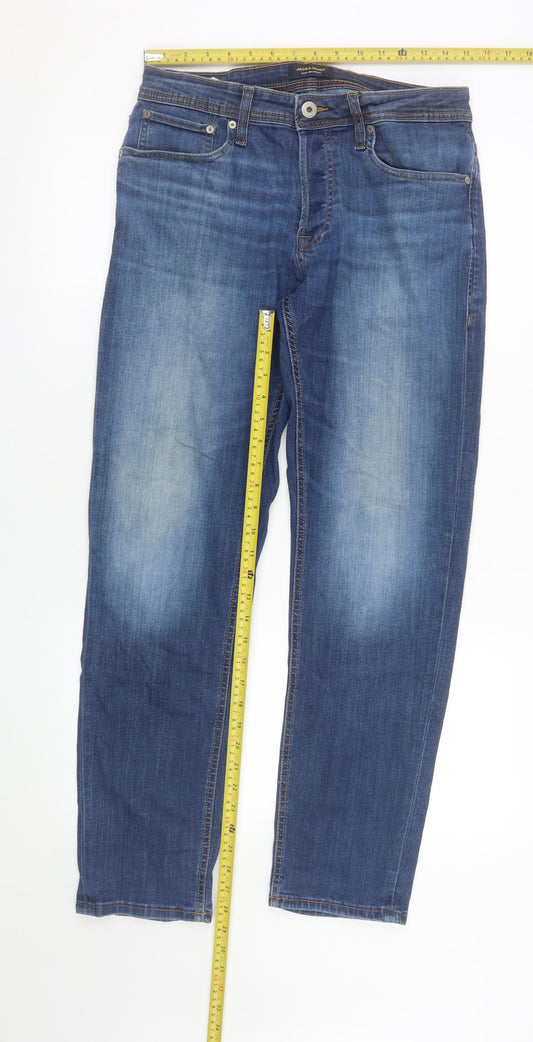 Jack & Jones Men's Blue Regular Fit Stretch Denim Jeans 32W 30L Straight