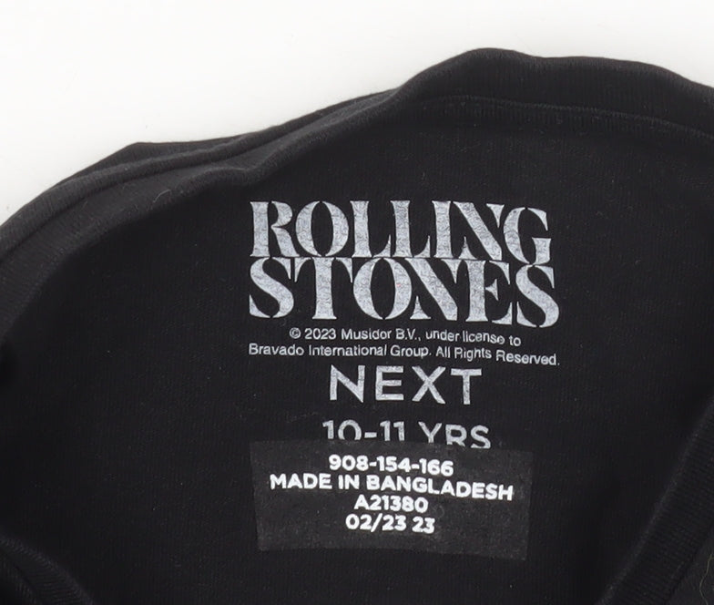 Brand and care label for Next girls’ black rolling stones graphic band t-shirt 10-11 years