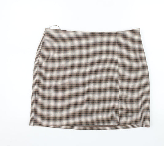 New Look Women Brown Check Pencil Skirt Size 16 Lined Workwear