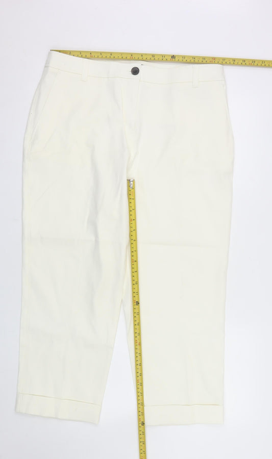 Next Women Ivory Cropped Cotton Trousers Size 16 Regular