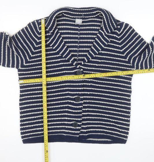 RABE Womens Blue Striped Cardigan Size 14 V-Neck Knit Cotton Blend