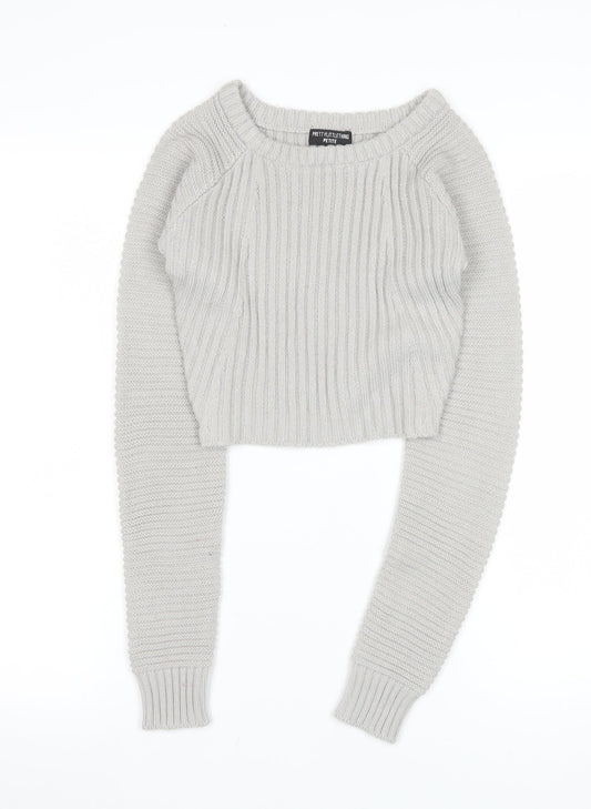 PRETTYLITTLETHING Petite Women’s Grey Ribbed Knit Crew Neck Jumper Size S