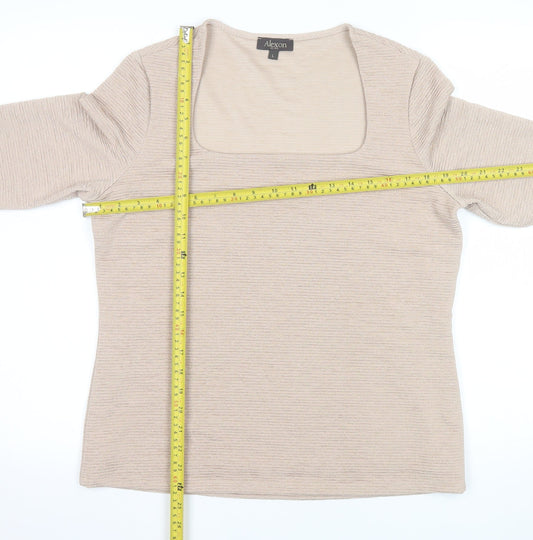 Alexon Women Beige 3/4 Sleeve Square Neck Top L Polyester Blend