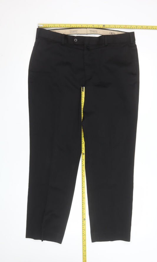 Prestige Collection Men's Black 36S Dress Trousers Wool Blend