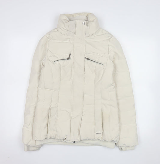 Zara Women Ivory Puffer Jacket Size 12 Down Filled Zip Winter Coat