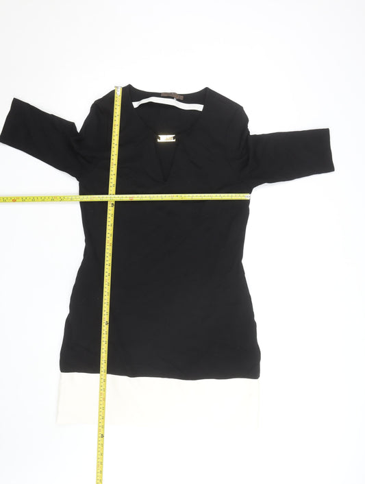 Cortefiel Women Black Sheath Knee Length Colourblock Dress Size 12