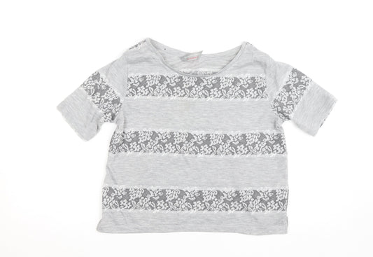 Dorothy Perkins Womens Grey Lace Stripe Short Sleeve T-Shirt UK 8
